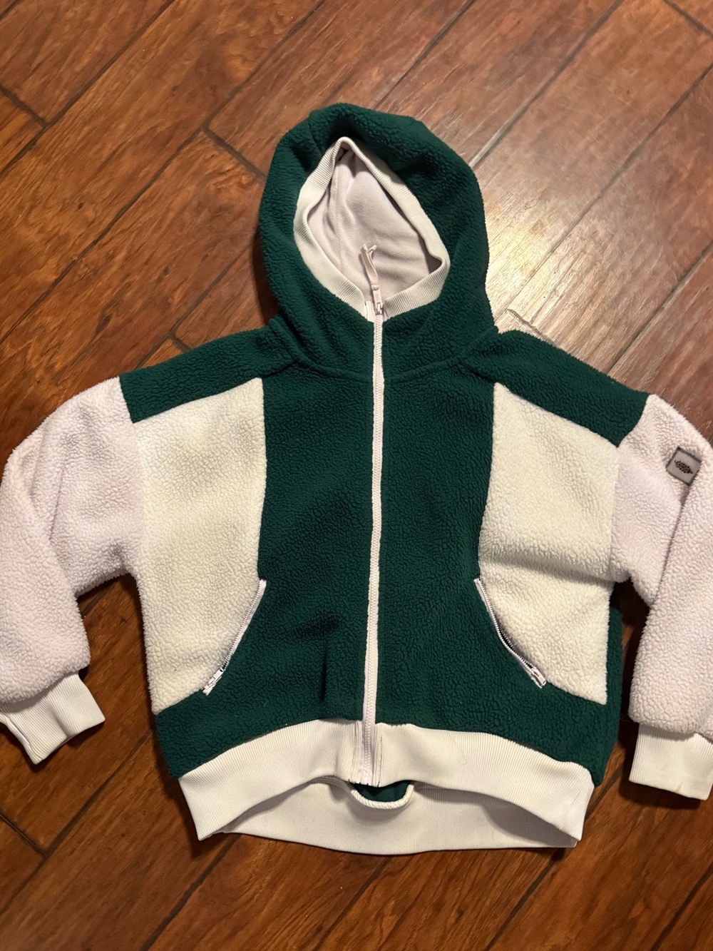 Free People Green & White Sherpa Zip Hoodie - Picture 2 of 6